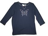 Alfred Dunner Silver Screen 3/4 Sleeve Embellished Butterfly T Shirt
