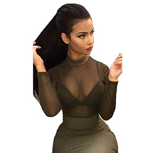 Canserin Women's Long Sleeve Mesh Bodycon Midi Dress