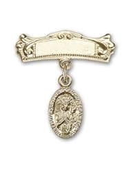 Gold Filled Baby Badge with O/L of Czestochowa Charm and Arched Polished Badge Pin