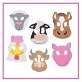 ~ 12 ~ Farm Barnyard Animal Masks ~ Foam ~ NEW