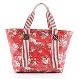 New Red FLORAL OILCLOTH Tote Bucket HandBag Bag BNWT waterproofing