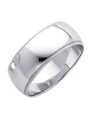14k White Gold 8mm Plain Milgrain Wedding Ring Ring for Men & Women - Size 9.5 by 