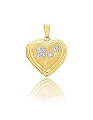 14K 2 Tone Gold Heart Floral Locket (18.5 x 18.5 mm)