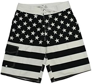 HW8Y American Flag Stars & Stripes Board Shorts Swim Trunks Black Size 36