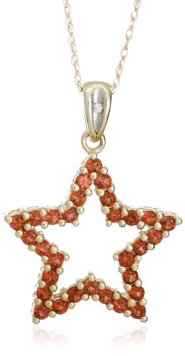 10k Yellow Gold, January Birthstone, Garnet Star Pendant, 18