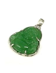 Natural Chinese Green Jade Happy Buddha Designed Sterling Silver Pendant Necklace with Delicate Sterling Silver Chain