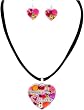 Multi Color Clay Beaded Heart Love Necklace Earring Set 18" Jewelry
