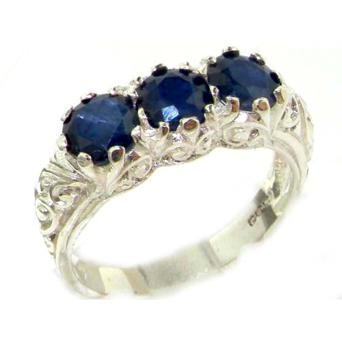 Click To Luxury Solid White Gold Natural Deep Blue Sapphire Art Nouveau Carved Trilogy Ring - Finger Sizes 5 to 12 Available Details... Luxury Solid White Gold Natural Deep Blue Sapphire Art Nouveau Carved Trilogy Ring - Finger Sizes 5 to 12 Available