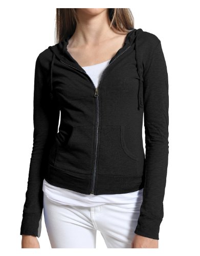 LE3NO Womens Ultra Lightweight Zip up Hoodie Jacket with Adjustable Sleeves