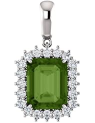 18K White Gold 10.00x8.00mm Emerald Cut Green Tourmaline and Diamond Pendant -- LIFETIME WARRANTY