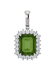 10K White Gold 10.00x8.00mm Emerald Cut Green Tourmaline and Diamond Pendant -- LIFETIME WARRANTY