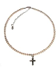 Sterling Silver Childrens First Communion Necklace for Girls with Freshwater Pearls and Silver Cross in Heart Gift Box, 12-14 inches