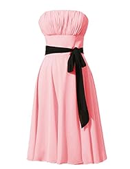 Strapless Lace-Up Chiffon Short Bridesmaid Dress/Party Dress  With a Sash 