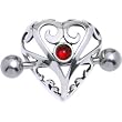 Sterling Silver 925 Red Gem Tribal Heart Nipple Shield
