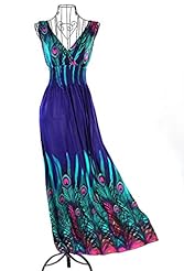 V-neck Cotton/Wool General Print Feathers  Dress