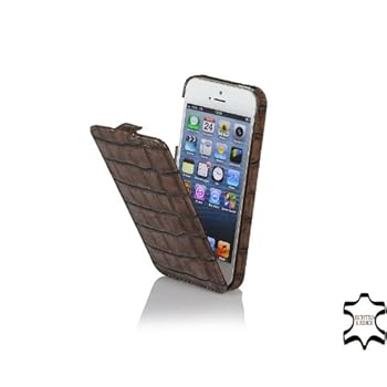 StilGut, UltraSlim, pochette exclusive de cuir veritable pour l'iPhone 5 d'Apple, rabattable, en brun foncé (croco) StilGut, UltraSlim, pochette exclusive de cuir veritable pour l'iPhone 5 d'Apple, rabattable, en brun foncé (croco)
