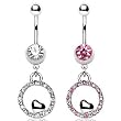 316L Surgical Stainless Steel Belly Button Ring Barbell with Bubble and Small Heart Shaped Dangle with Clear CZs - 14G (1.6mm) - 3/8 (10mm) Bar Length - Sold Individually