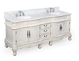 Versailles 72-inch Antique Vanity (White/Off-White), Includes Soft Close Drawer Cabinet with Marble Countertop, Double Ceramic Sinks, and Chrome Faucets