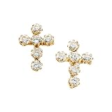 14K Yellow Gold 8 x 6 MM Cubic Zirconia Children's Cross Earrings