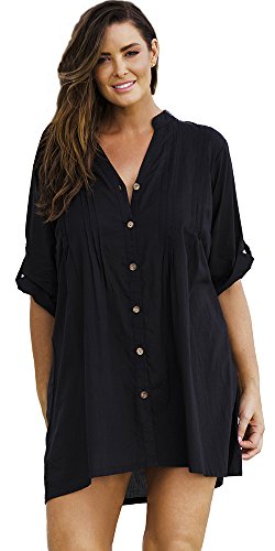 swimsuitsforall Women's Cotton Big Shirt With Crochet