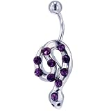 Pugster Belly Navel Ring Purple Crystal Slithering Snake February Belly Navel Ring Body Jewelry