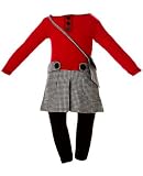 : Good Lad Red/Black/White L/S Dress with Leggings and Purse Set