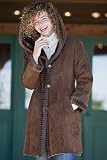 Women's Hooded Shearling Coat with Grooved Mink Trim
