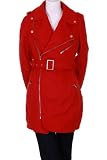 Muscato Motorcycle Zippered Biker Winter Felt Snap Down Collar Shoulder Tabs Coat Jacket Red
