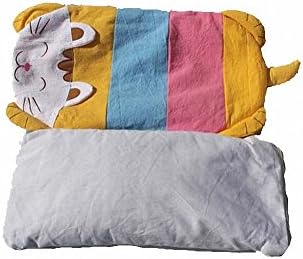 XM Home Fashion-Cartoon Style,Cotton Cover Baby Buckwheat Hull Pillow Newborn Prevent Partial Head Pillow 1 Set Cat Yellow