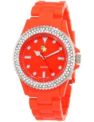 Fancy Face Womens FF0040OR Candy Collection "Finley" Orange Stone Bezel Plastic Bracelet Watch