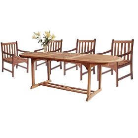 LNOSRB7 - Eucalyptus 7 Pieces (1 Tables, 6 Chairs) Outdoor Extension / Expandable Dining Table Set- Solid FSC Hardwood (Natural Color)
