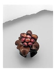 Saddle Brown Flower Leather Dyed Fresh Water Pearls Ring