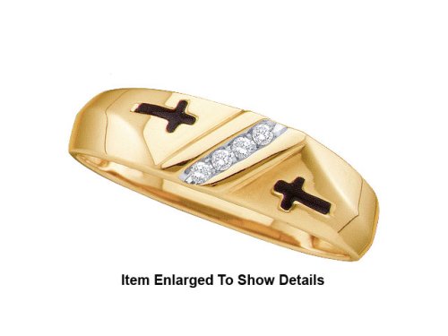 Mens Crosses Yellow Gold Diamond Wedding Band