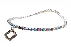 Anklet - A76 - Swarovski (tm) Crystal - Stretch ~ Mixed Colors with Diamond Charm