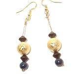 Lapis Earrings 07 Dangle Gold Bead Blue Lazuli Gemstone Crystal Healing 2.8