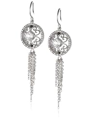 Sterling Silver White Topaz with Black and White Diamond Accent Tassel Earrings