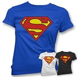 HotScamp Premium Superman Supergirl Womens Girls T-Shirt Top in Black, Blue or White