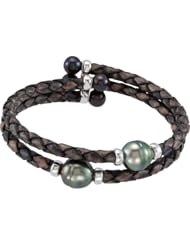 Sterling Silver Tahitian and Freshwater Cultured Black Pearl Cuff Bracelet