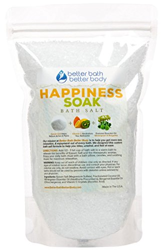 Happiness Bath Salt - Pure Epsom Salt With Wintergreen & Bergamot Essential Oils & Vitamin C - Aromatherapy To Inspire Happy Feelings - 100% All Natural No Perfumes No Dyes