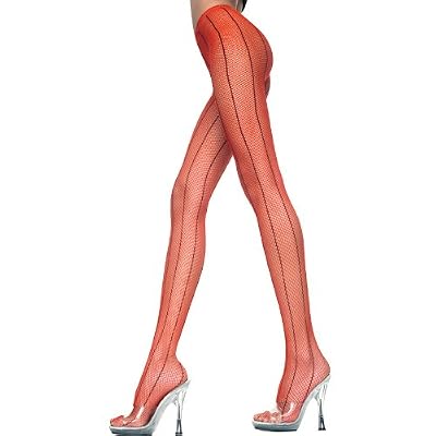 seamless fishnet pantyhose with contrast color vertical stripes img