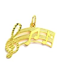 14K Yellow Gold Music Note Scale Charm G Cleft Musical Pendant