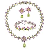 Multi-Gemstone Floral Victorian Necklace Bracelet Earrings Jewelry Set (Holiday Special)