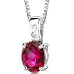Spring Dream: Sterling Silver Oval Shape Checkerboard Cut Ruby Pendant with 18 inch Silver Necklace