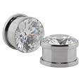Pair 00 Gauge (10mm) - Large CZ Bezel Set Screw-On Ear Plugs - Body Jewelry