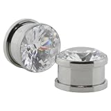 Pair 00 Gauge (10mm) - Large CZ Bezel Set Screw-On Ear Plugs - Body Jewelry