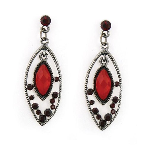 Rojo Hematite Tone Siam Red Marquise Frame Earrings