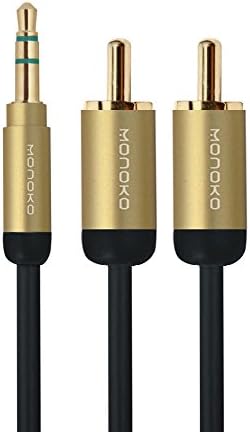 MONOKO Audio Cable, 3.5mm Stereo Male to 2*rca with Metallic Plugs, Od : 3.0mm,gold