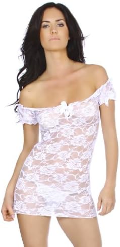 Simplicity Stretch Lace Styled Babydoll Worn Off the Shoulder with Thong Set