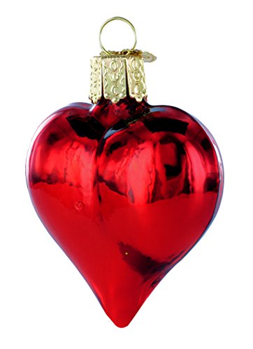 Old World Christmas Shiny Red Heart Glass Blown Ornament for Christmas Tree, Handcrafted Holiday Decoration, Heart Collection