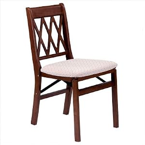 Lattice Back Wood Folding Chair with Upholstered Seat in Cherry (Set of 2) by